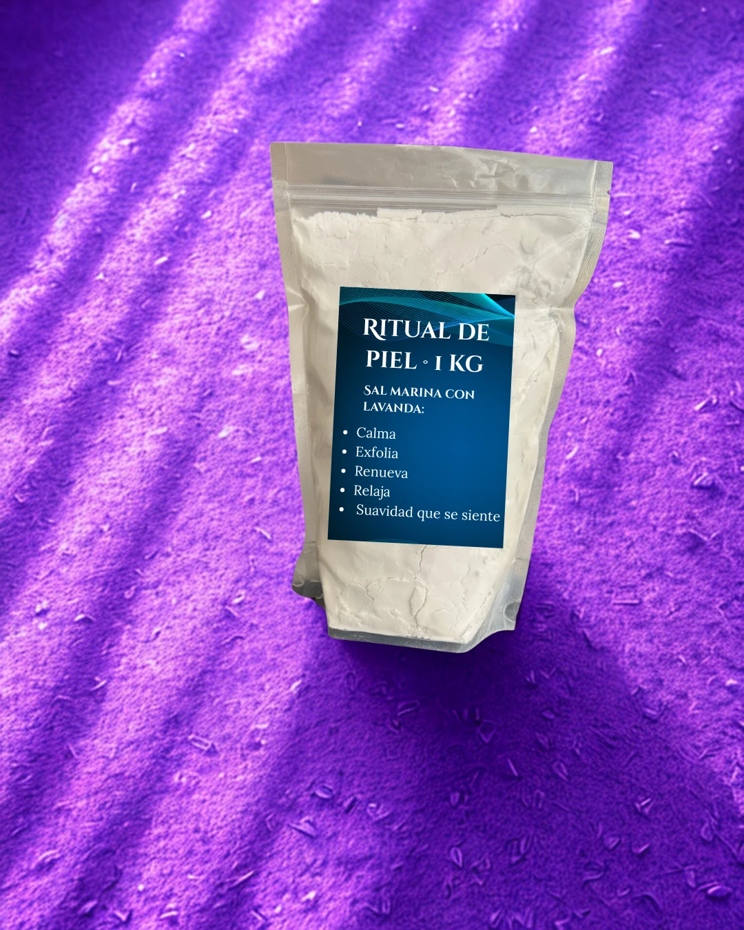 Sal marina exfoliante con lavanda — bolsa 1 kg